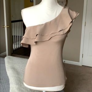 Marley taupe 100% silk one shoulder blouse